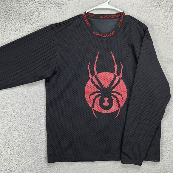 Spyder Mesh Crewneck Sweatshirt Mens Medium Black Red Graphic Pullover Sweater